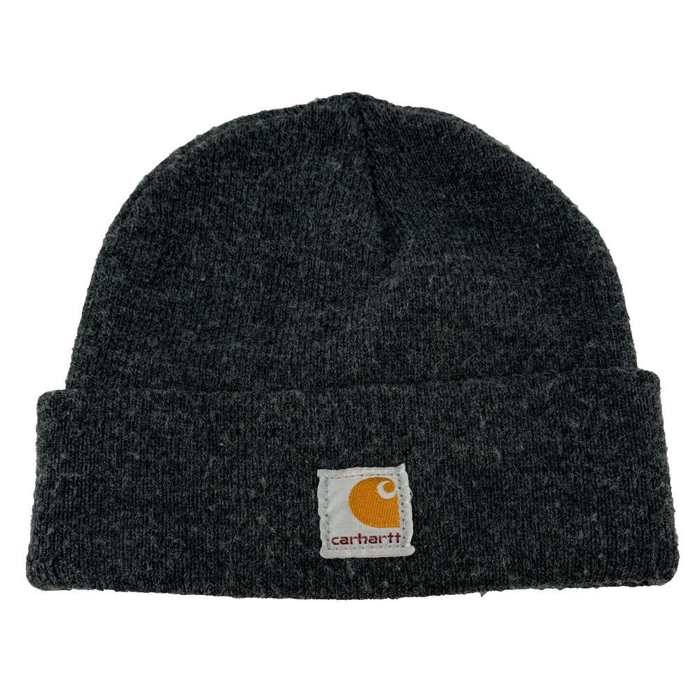 Carhartt Beanie Youth Gray Knit Hat Logo Patch Winter Cap Cuffed